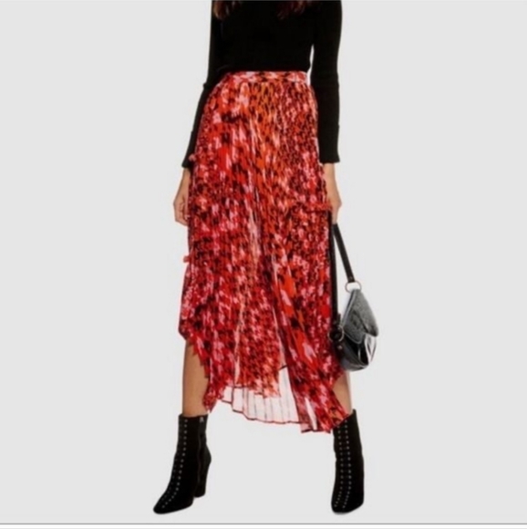 Topshop Dresses & Skirts - Topshop Orange Houndstooth Asymmetrical Floaty Midi Dress Size 6